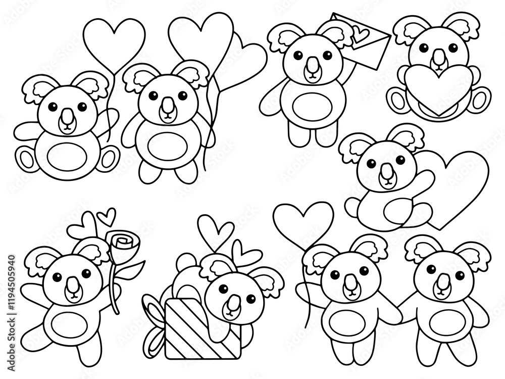 Obraz premium Valentine Day Set Koala Line Art
