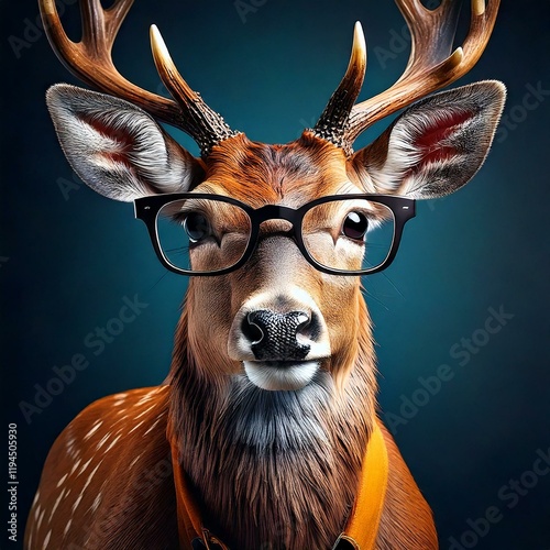 deer a muscular repairman deer with glasses and large antlers who is hardworking and stands like a human