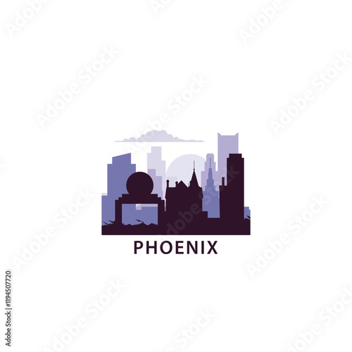 USA Phoenix logo with skyline, cityscape retro vector icon. United States of America, Arizona city horizon, facade, travel logotype