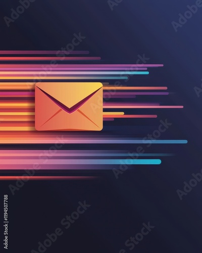 Stylized email icon with vibrant speed lines on a dark background.