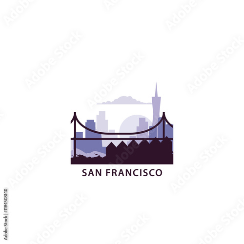 USA San Francisco logo with skyline, cityscape retro vector icon. United States of America, California city horizon, facade, travel logotype