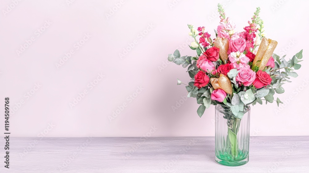 custom made wallpaper toronto digitalBeautifully Arranged Bouquet of Pink Roses and Snapdragons in a Glass Vase with Soft Background