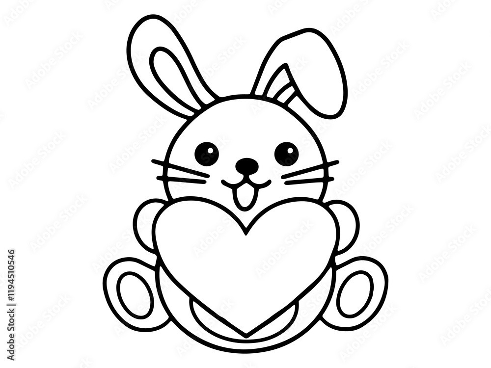 Fototapeta premium Valentine Day Rabbit Holding Heart Black and White