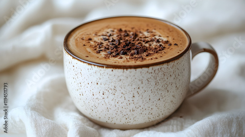 a cup of hot chocolate topped with chocolate chips