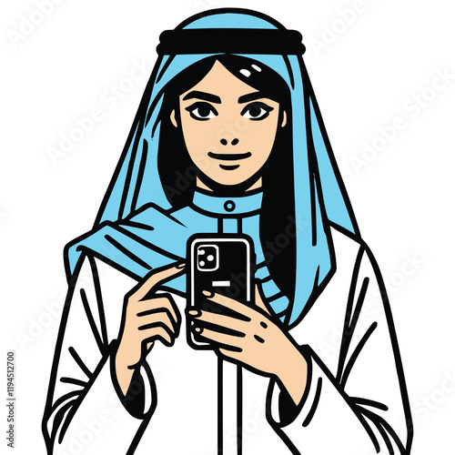 Illustration of an Arab Woman Taking a Selfie Generative AI