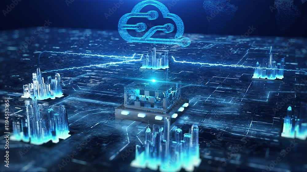 High-tech chip big data, network data cloud transmission, lines connection digital processing, future high-tech Internet of Things.