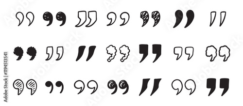 Quotation mark doodle hand drawn set. Quotation marks drawing for quotes template