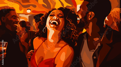 Moment of people laughing, dancing and having fun in night club.