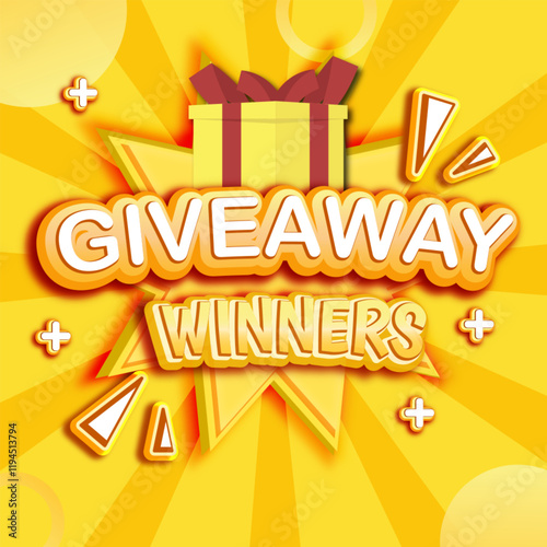 Colorful background giveaway winners banner sales text  effect 3d collection template  editable