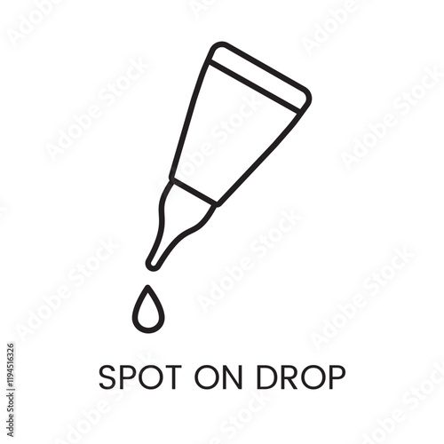 An icon of a dropper with a pointed tip in vector, representing precise spot on application, with an editable stroke