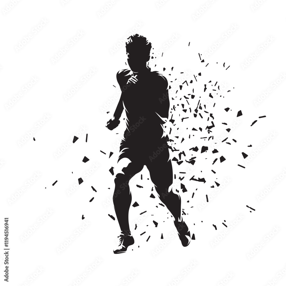 Athletics, running man. Isolated vector clip art silhouette with dispersion effect. Run, sports