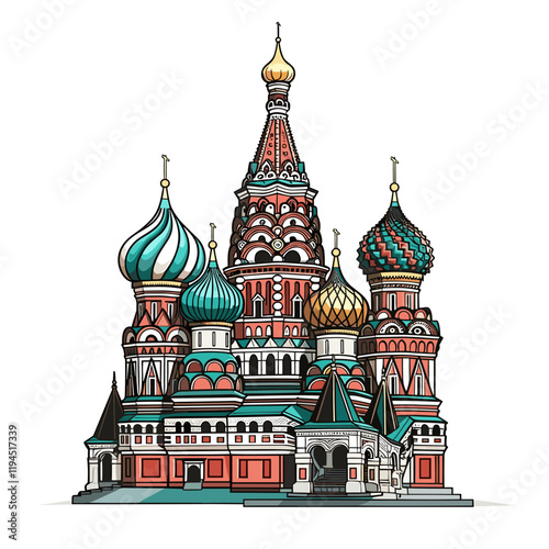 Saint Basil's Cathedral hand-drawn comic illustration. Cathedral of Vasily the Blessed. Vector doodle style cartoon illustration