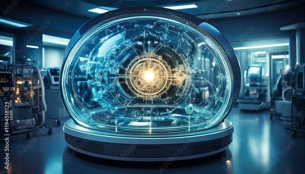 A futuristic quantum medical device using entangled particles for advanced diagnosis, glowing with vibrant energy, set in a high-tech medical environment. A futuristic quantum medical device using entangled particles for advanced diagnosis, glowing with vibrant energy, set in a high-tech medical environment.