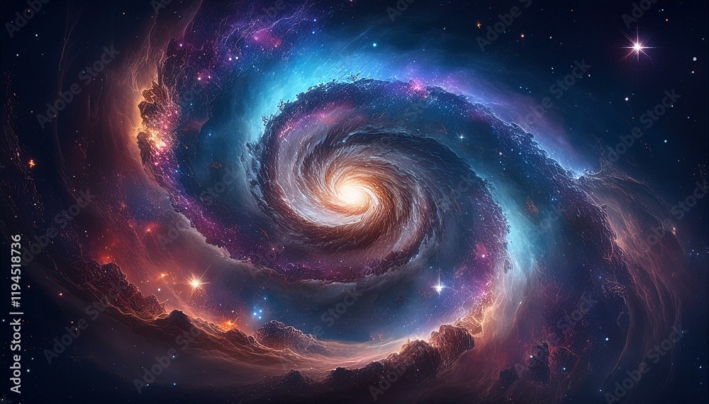 A luminous deep-space nebula forming a spiral shape, with distant stars twinkling in the background, creating a cosmic spectacle of light and color. A luminous deep-space nebula forming a spiral shape, with distant stars twinkling in the background, creating a cosmic spectacle of light and color.
