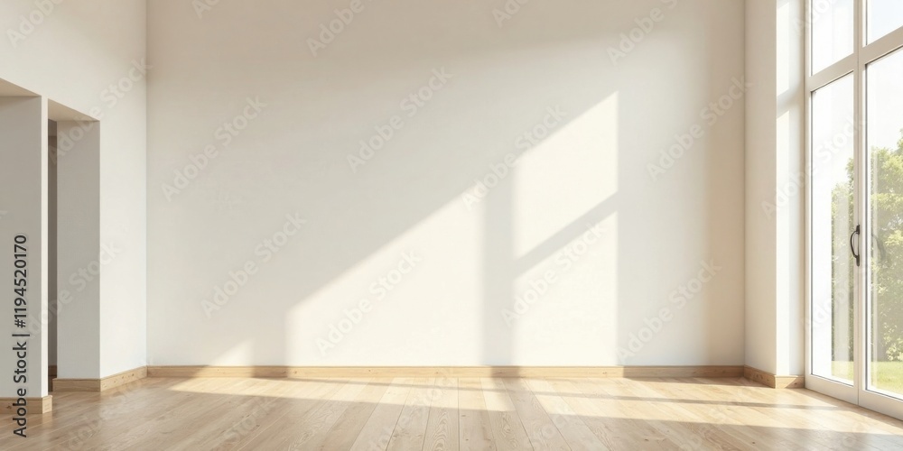 Fototapeta premium Sunlight Illuminates an Empty Room with Hardwood Floors and a Large Window