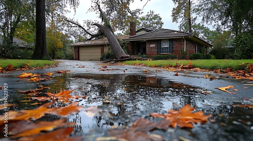 Fallen tree damages suburban home after storm