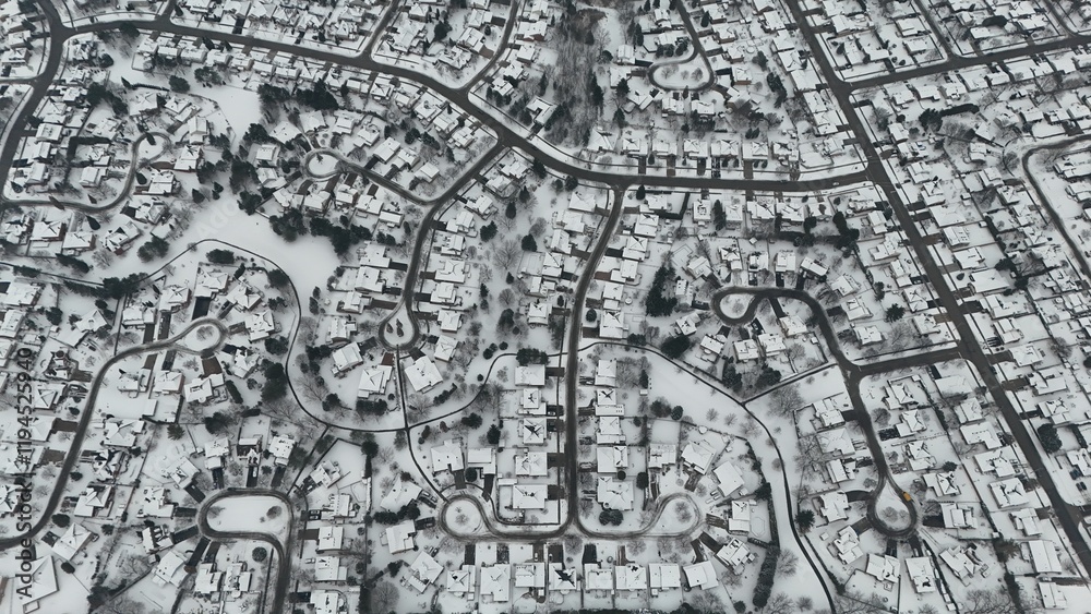 Aerial view of Kitchener, Ontario, covered in snow during winter Aerial view of Kitchener, Ontario, covered in snow during winter