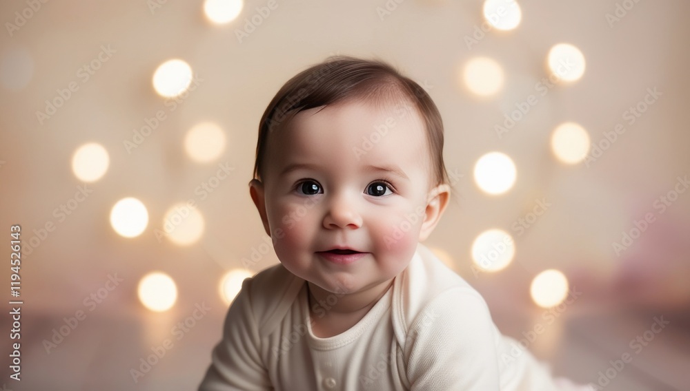 A cute baby against blurred bokeh background with copy space for text. Ideal for use in advertising baby products, kids’ fashion, toys, skincare, or parenting blogs A cute baby against blurred bokeh background with copy space for text. Ideal for use in advertising baby products, kids’ fashion, toys, skincare, or parenting blogs