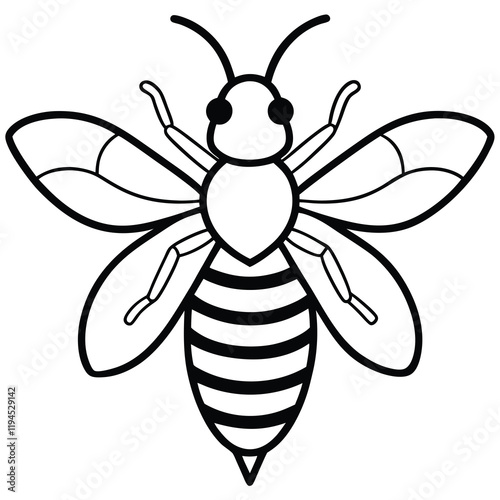 Cute bee flying black line art hand drawing coloring page for kids 