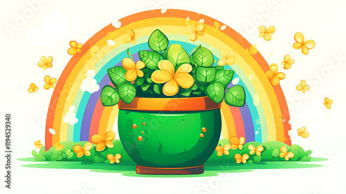 Happy St. Patrick's Day Background with gold, hat, Rainbow and Clovers