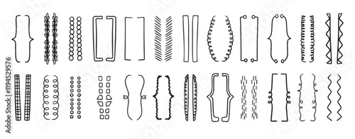 Hand drawn doodle brackets set. Scribble brackets and drawing in black. Wavy frames for text, silhouettes of parenthesis.