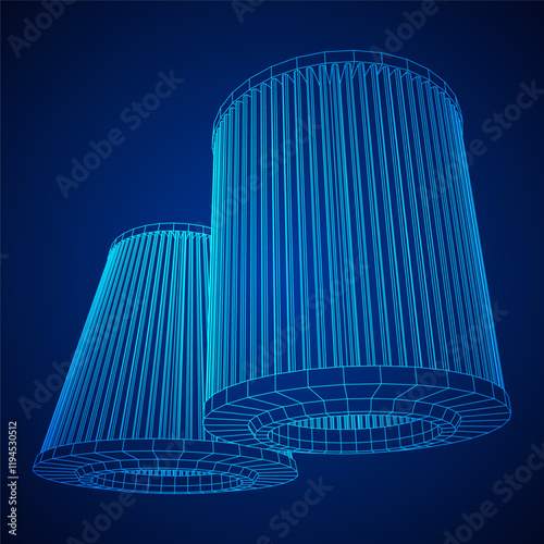 Car engine air filters. Auto spare part. Car care service maintenance. Wireframe low poly mesh vector illustration.