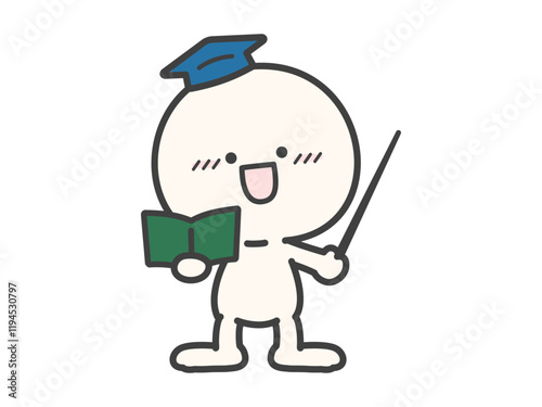 博士の帽子と本と差し棒を持つ人物のベクターイラスト01