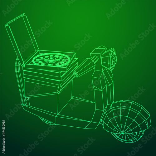 Delivery scooter for lifestyle design courier. Business express delivery concept. Wireframe low poly mesh vector illustration