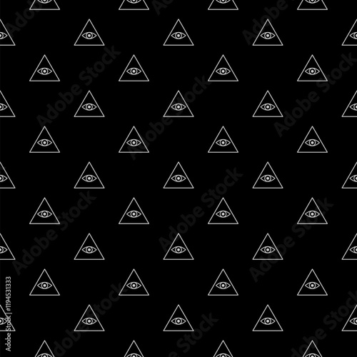 Eye of providence or all-seeing eye of God flat icon pattern seamless isolated on black background