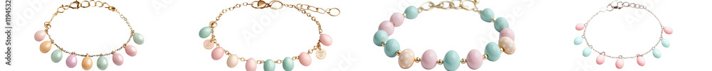 Stylish Pastel Toned Beaded Bracelets and Necklaces Displayed in Minimalist Fashion Photography Stylish Pastel Toned Beaded Bracelets and Necklaces Displayed in Minimalist Fashion Photography