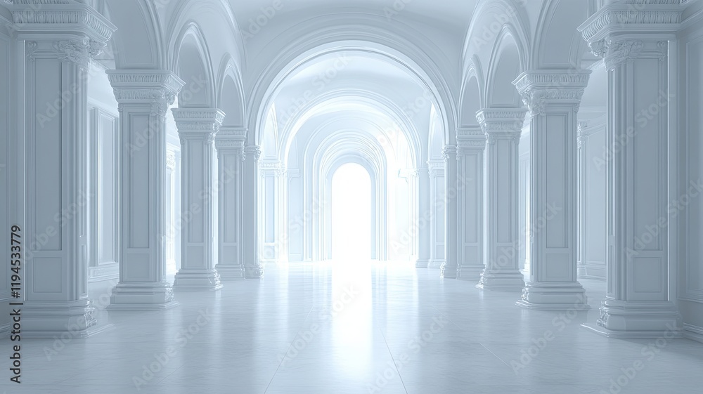 Fototapeta premium Bright Hallway, Columns, Light, Architecture, Background, Design