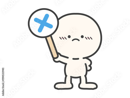 バツのマークの札を持つ人物のベクターイラスト