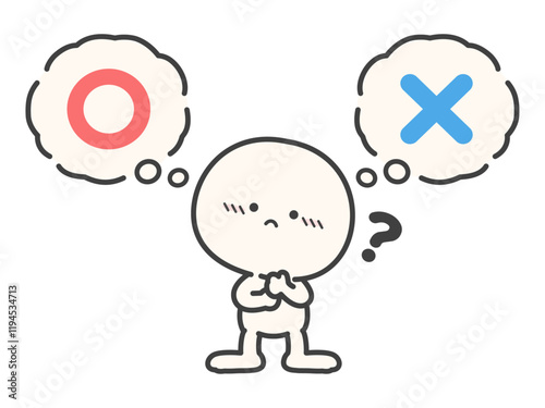 マルとバツのどちらを選ぶか考える人物のベクターイラスト03