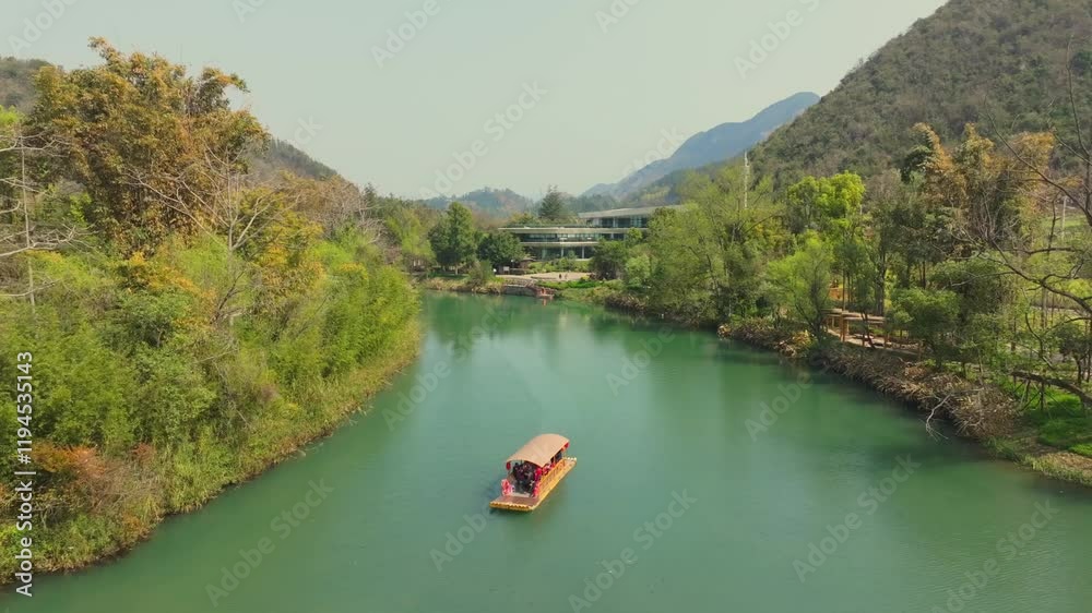 Explore the serene boat cruise on Luoping Lake in springtime Yunnan with stunning aerial views Explore the serene boat cruise on Luoping Lake in springtime Yunnan with stunning aerial views