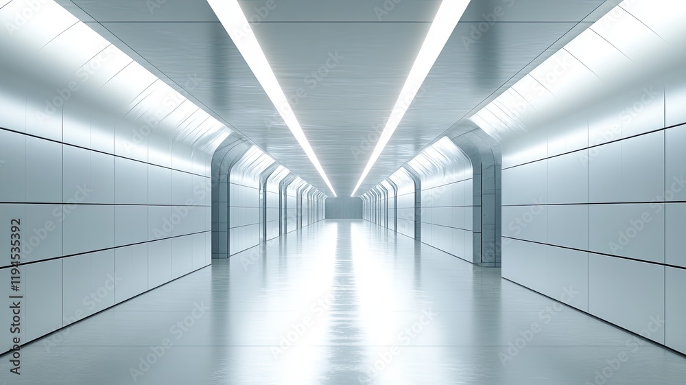 Futuristic corridor, bright lights, empty, modern architecture, background for sci-fi Futuristic corridor, bright lights, empty, modern architecture, background for sci-fi