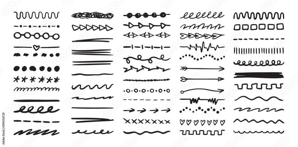 Various highlighter and underline lines set. graphic elements drawing free brush. Doodle strokes and markers