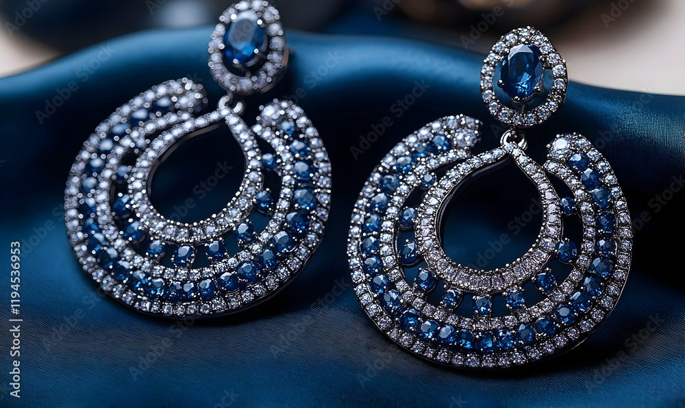 Sapphire earrings, silk backdrop, jewelry photoshoot