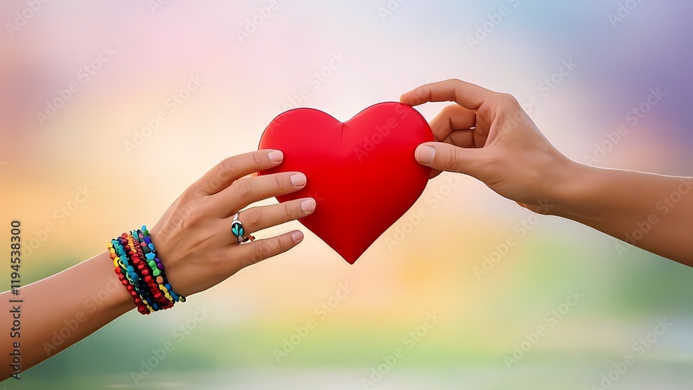 A woman holding a red heart symbolizing love, care, and romance, representing a gesture of giving on Valentine's Day A woman holding a red heart symbolizing love, care, and romance, representing a gesture of giving on Valentine's Day