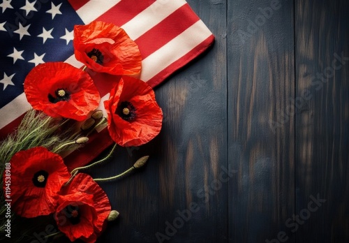 America flag and poppy flowers