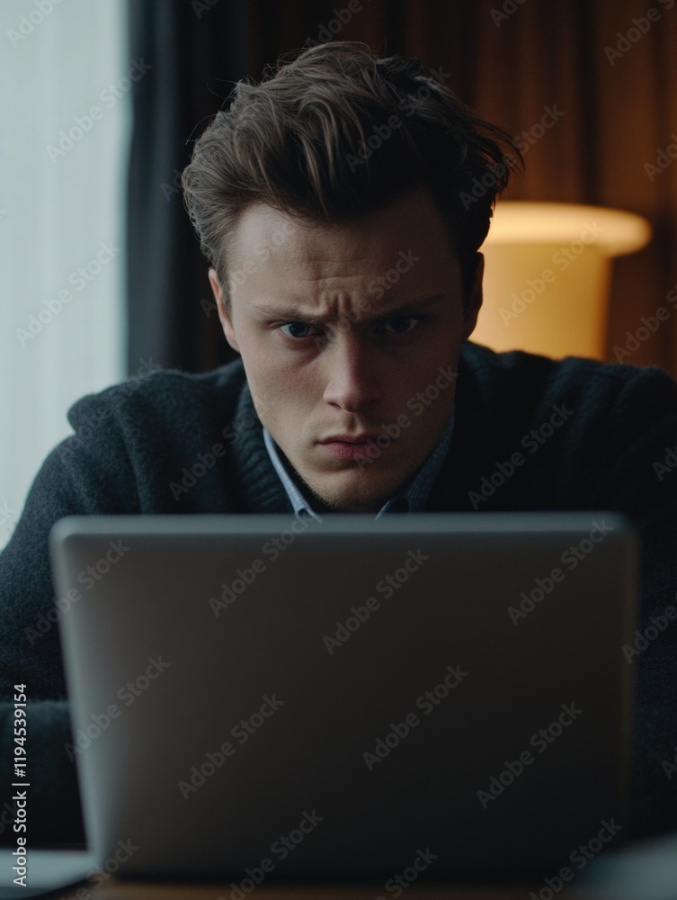 Surprised Young Man Looking at Laptop Surprised Young Man Looking at Laptop