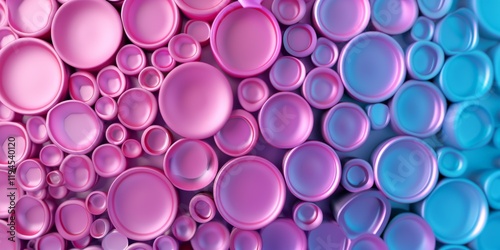 Bubble Wrap Appreciation Day. Macro shot of bubble wrap with pink and blue spheres creating a modern, artistic pattern.