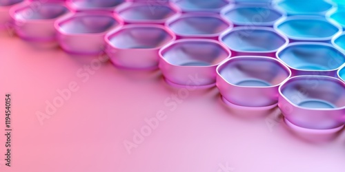 Bubble Wrap Appreciation Day. Macro shot of bubble wrap with pink and blue spheres creating a modern, artistic pattern.