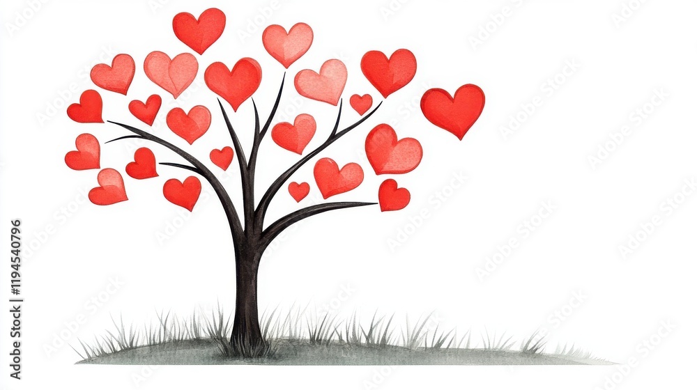 Heart-Shaped Leaves on a Stylized Tree for Romantic Themes Heart-Shaped Leaves on a Stylized Tree for Romantic Themes