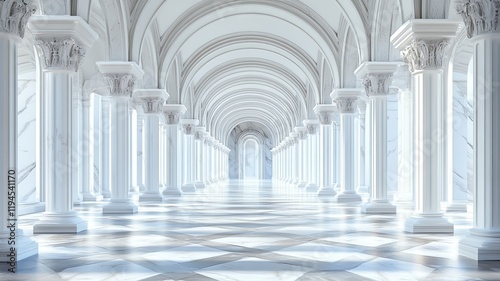 Grand Palace Hallway  Sunlight  Marble Floor  Columns   Luxury