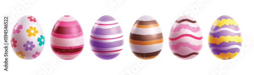 Easter eggs colorful drawing clipart set. Easter egg 3d clip art elements collection with flowers and stripes pattern for hunting tradition. Vector illustration oval graphic design.   
