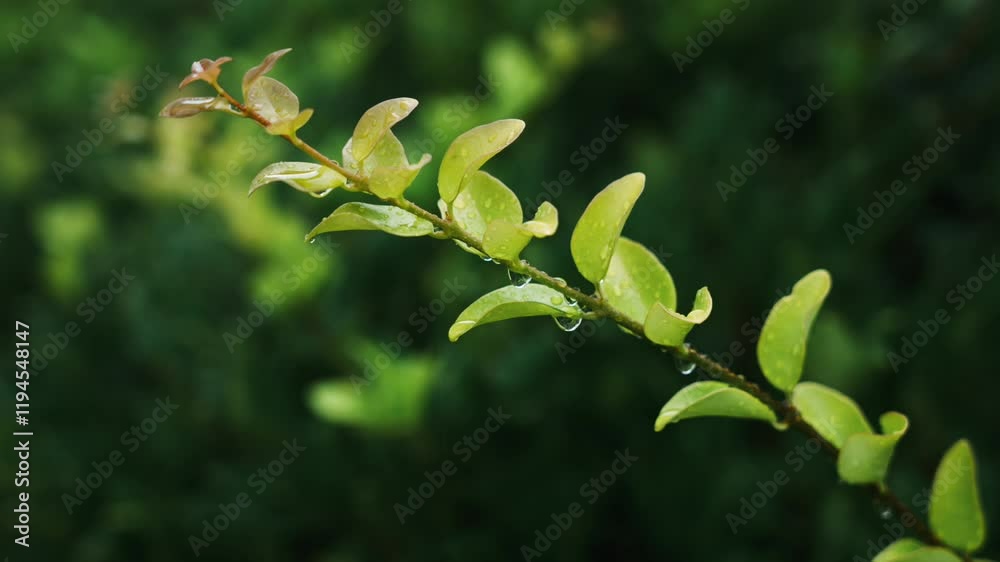 Raindrops on vibrant green leaves create a serene atmosphere in a lush environment after a refreshing rain Raindrops on vibrant green leaves create a serene atmosphere in a lush environment after a refreshing rain