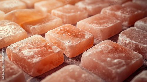 Wallpaper Mural Pink Himalayan salt tiles in parallelogram shapes, close-up photography for spa and wellness aesthetics. Torontodigital.ca