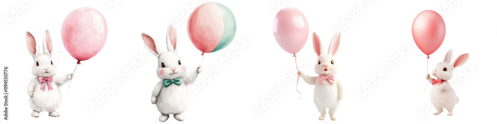 Obraz premium Adorable Bunny Floating with Colorful Balloons in Whimsical Studio Shot