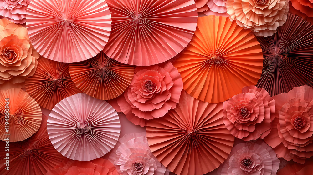 Naklejka premium Coral paper flowers, wall decor, background, craft