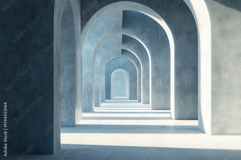 Sunlit Concrete Archway Corridor, Perspective, Design Sunlit Concrete Archway Corridor, Perspective, Design
